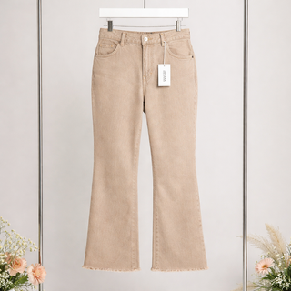 Curvy Ash Mocha Acid Washed Frayed Hem Bootcut Pants