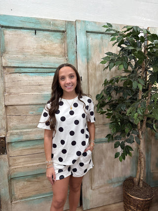 White/Black Polka Dot Top and Short Set Final Sale