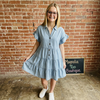 SC Lt. Indigo Mineral Washed Chambray Shirt Mini Dress Final Sale