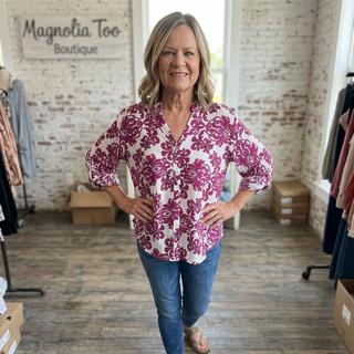 Fuchsia Button Down Half Sleeve Top