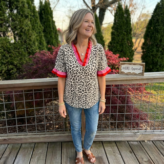 Pink/Red Ruffled Trim Leopard Top