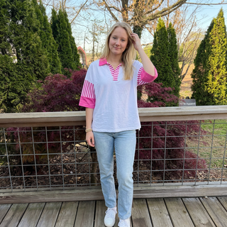 Pink Striped Collared Colorblock Polo FINAL SALE