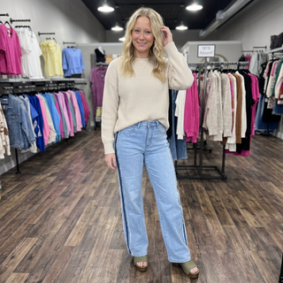 Frayed Side Contrast Shift Jeans