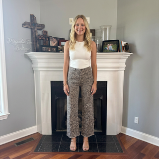 SC Brown Leopard Frayed Wide Leg Jeans