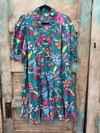 CURVY JADE FLORAL PRINTED PEACH BLOSSOM DRESS