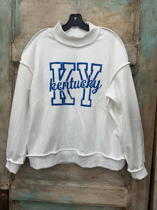 White Reversible Kentucky Mockneck Sweatshirt