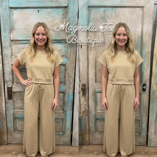 Mocha Short Sleeve Top and Drawstring Pant Set