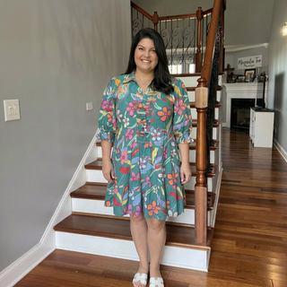 CURVY JADE FLORAL PRINTED PEACH BLOSSOM DRESS