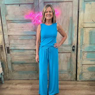 Aqua Sun-kissed Sleeveless Top and Pant Set FINAL SALE
