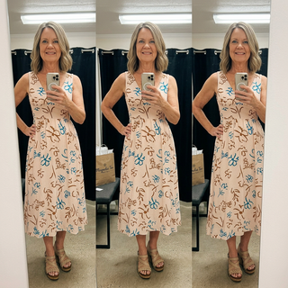 FLOWER PRINT EMPIRE WAIST SLEEVELESS MIDI DRESS FINAL SALE