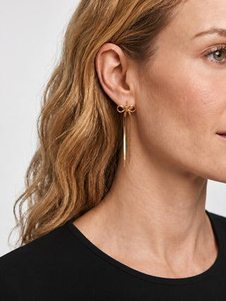 Water Resistant Gold Bow Drop Stud Earrings
