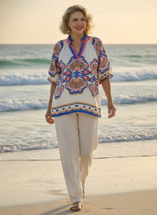 Curvy Mix Boho Print V-Neck Top FINAL SALE