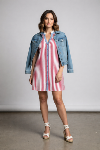 Red Vertical Stripe Shift Dress