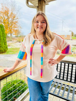 CURVY MULTICOLOR STRIPE PRINT FRENCH TERRY PULLOVER HOODIE Final Sale