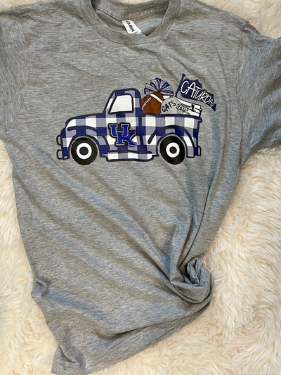 Royal Buffalo Plaid "Caturday" Truck Tee on Heather Grey