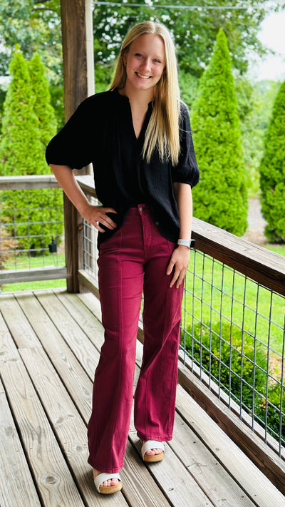 Judy Blue Straight Leg Jeans with Front Seam in Burgundy