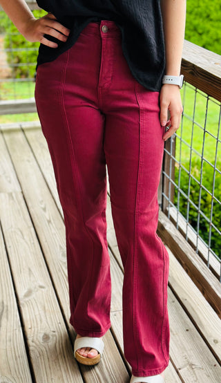 Judy Blue Straight Leg Jeans with Front Seam in Burgundy