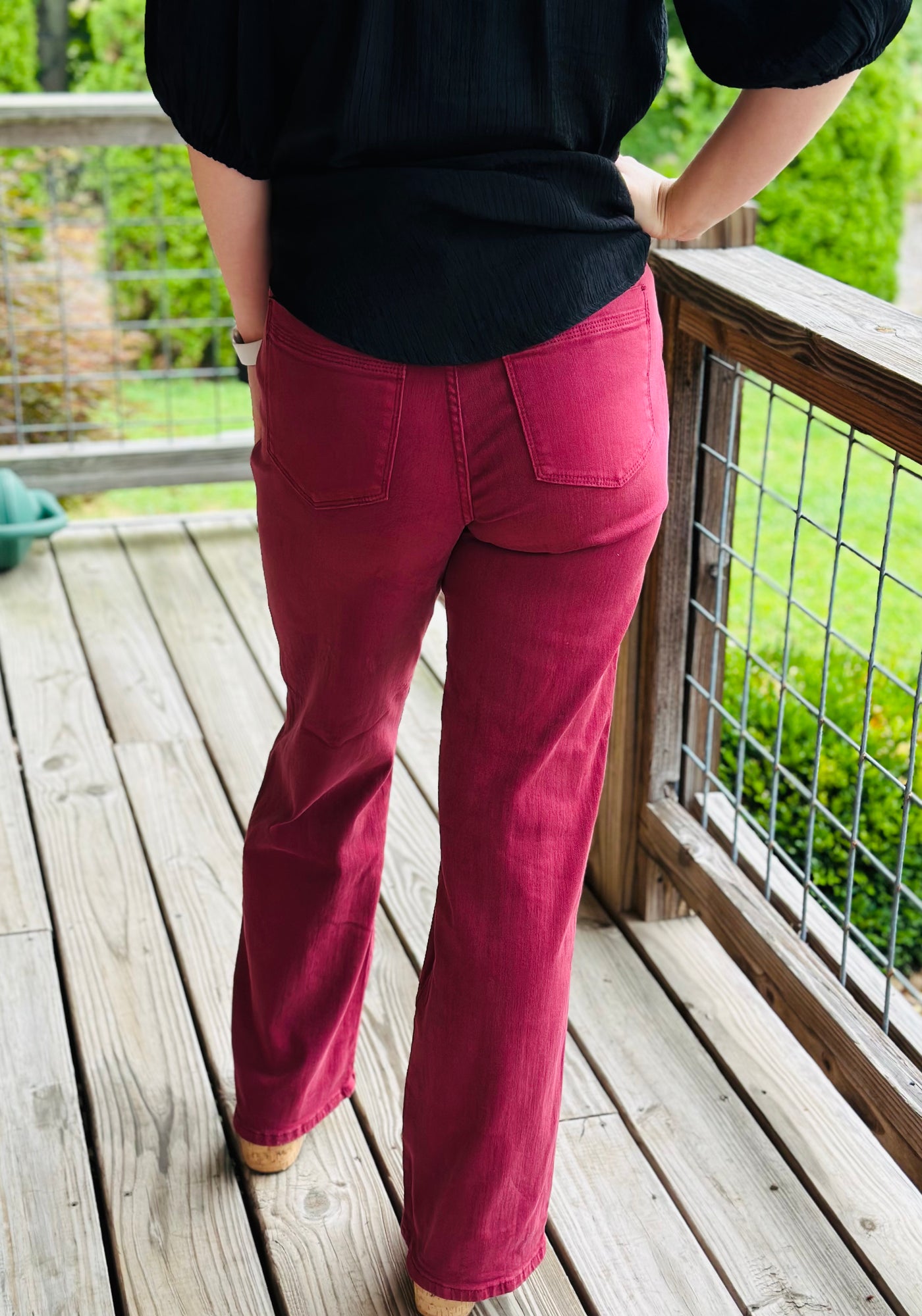 Judy Blue Straight Leg Jeans with Front Seam in Burgundy