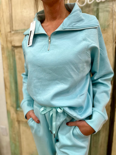 Blue Quarter Zip Pullover and Jogger Set with Pockets