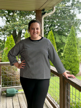Curvy French Terry Striped Casual Top Final Sale