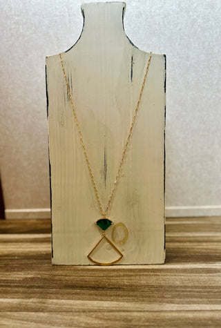 Crystal Fan Shaped Pendant and Gold Necklace