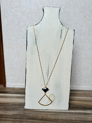 Crystal Fan Shaped Pendant and Gold Necklace