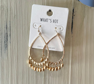 Gold or Silver Teardrop Earrings w/Beaded Drops