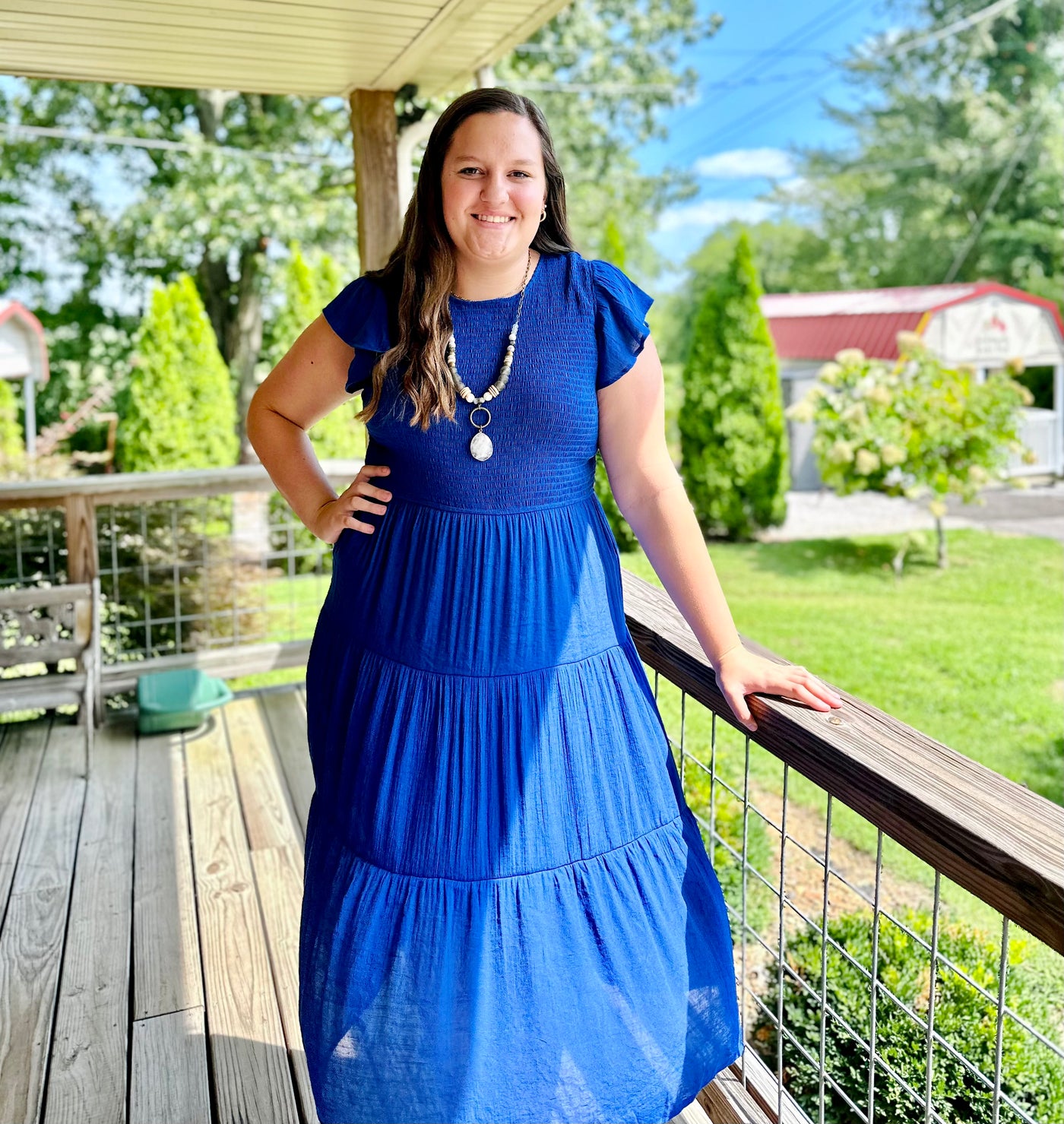 CURVY ROYAL BLUE SMOCKED TIERED MIDI DRESS