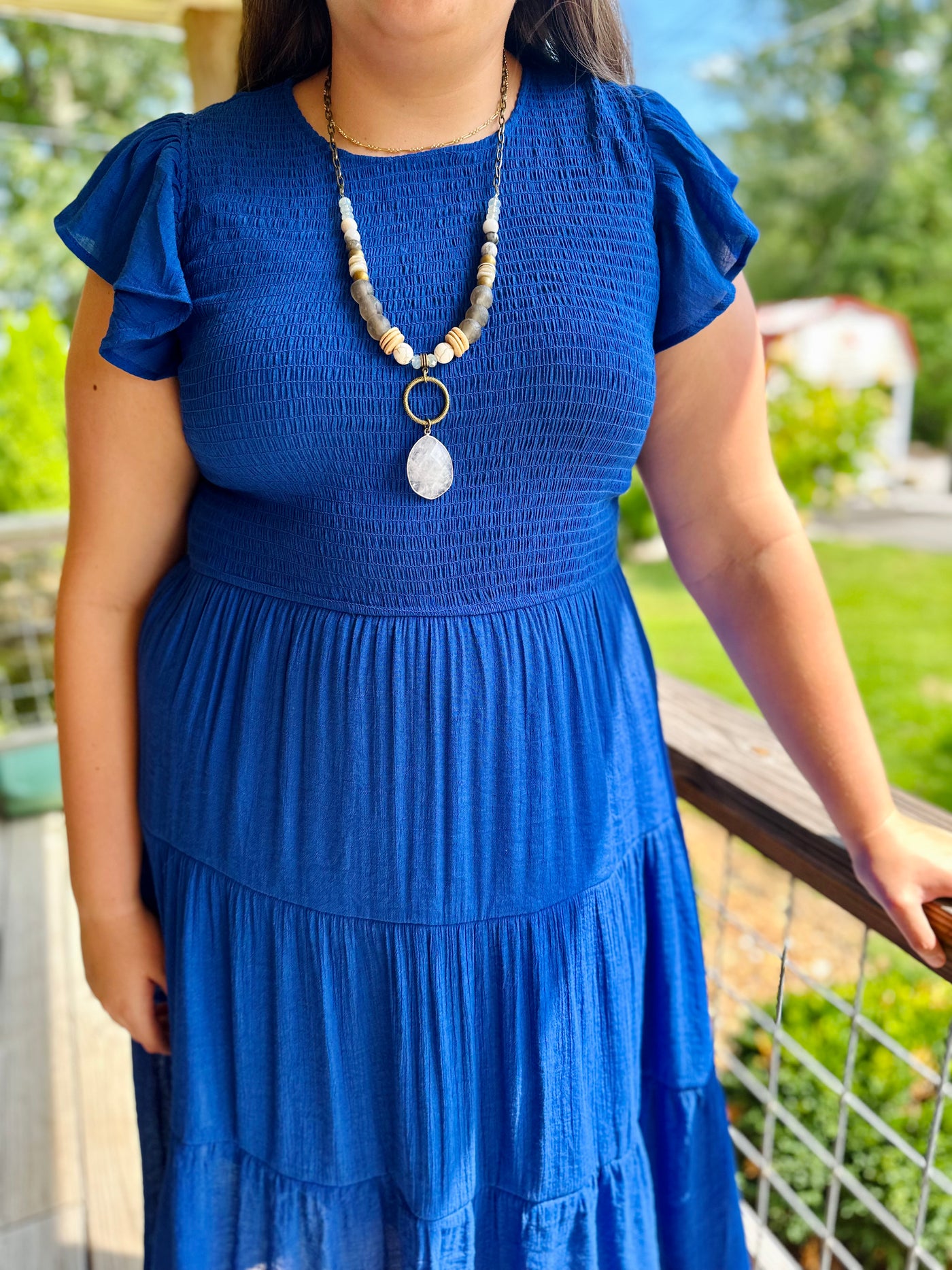 CURVY ROYAL BLUE SMOCKED TIERED MIDI DRESS