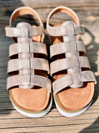 Corkys "Fantasy" Strap Sandal in Gold Metallic Final Sale