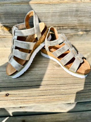 Corkys "Fantasy" Strap Sandal in Gold Metallic Final Sale