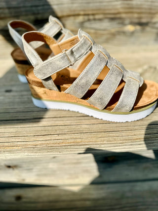 Corkys "Fantasy" Strap Sandal in Gold Metallic Final Sale