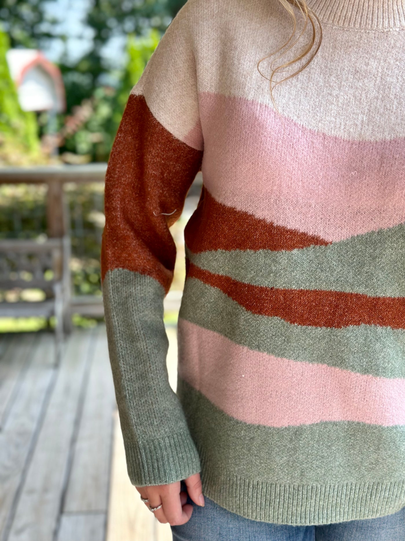 Pink/Sage Color Blocked Sweater Final Sale