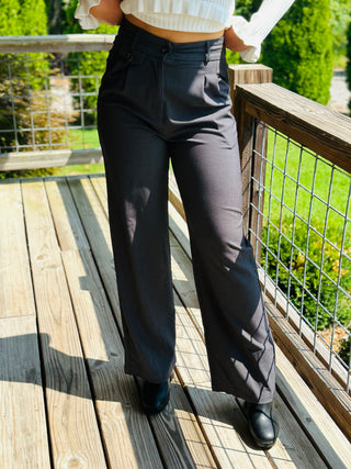CHARCOAL WIDE LEG TROUSERS W/ POCKETS Final Sale