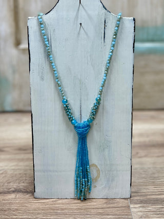 Long Beaded Necklace with Tassel (5 Colors)