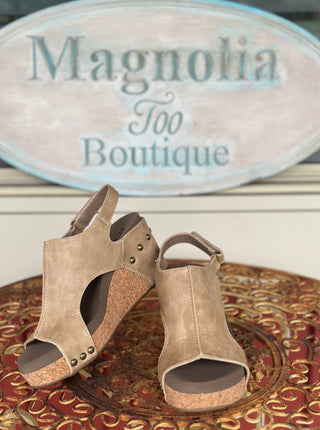 Carley Platform Wedge  in Taupe Smooth by Corky's