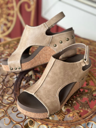 Carley Platform Wedge  in Taupe Smooth by Corky's