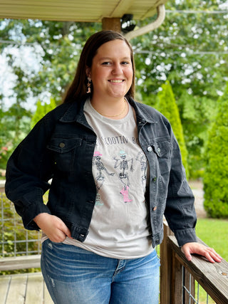 CURVY BLACK BALLOON SLEEVE DENIM JACKET