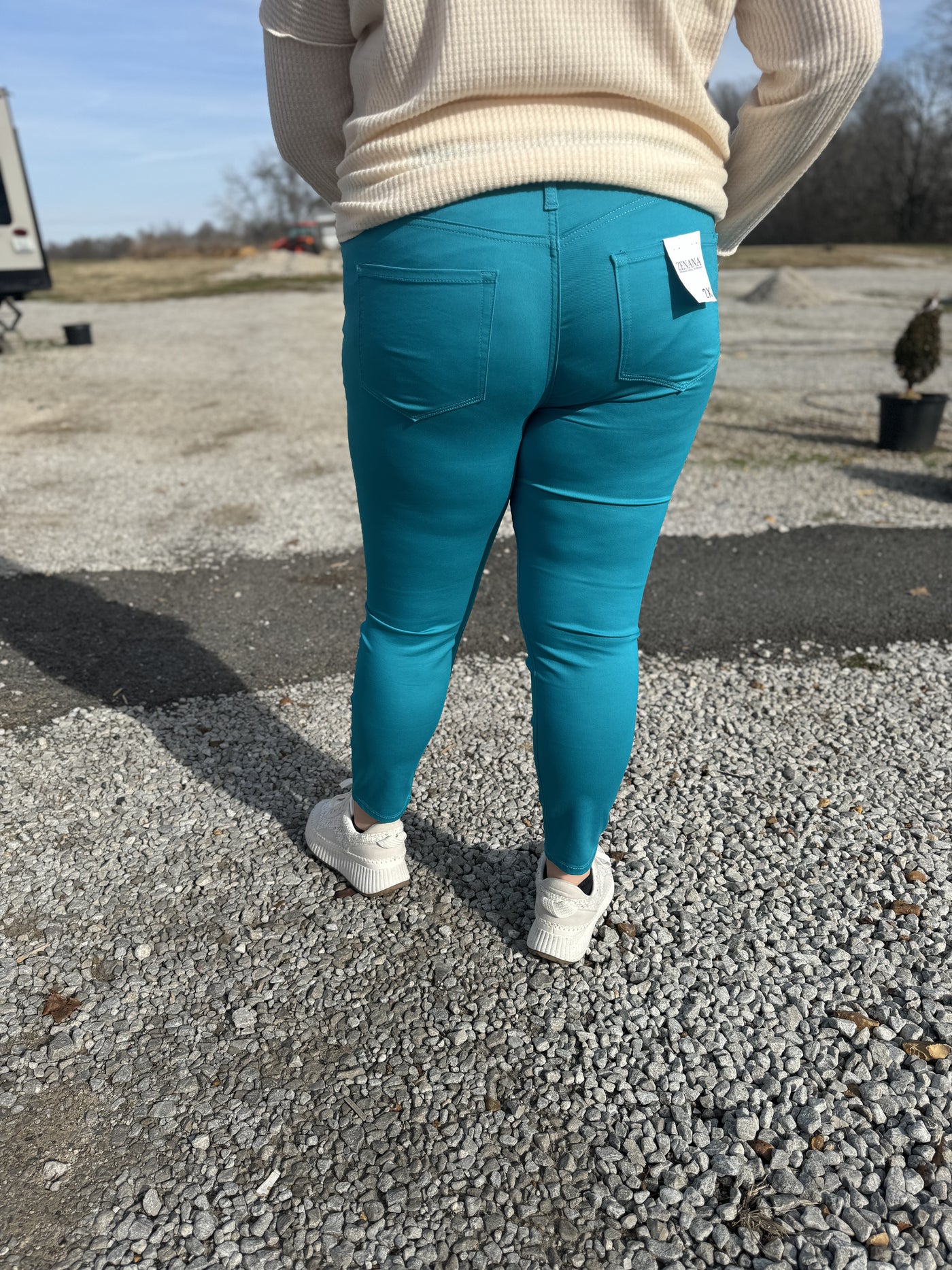 CURVY LIGHT TEAL HIGH-RISE SKINNY COLOR DENIM PANTS