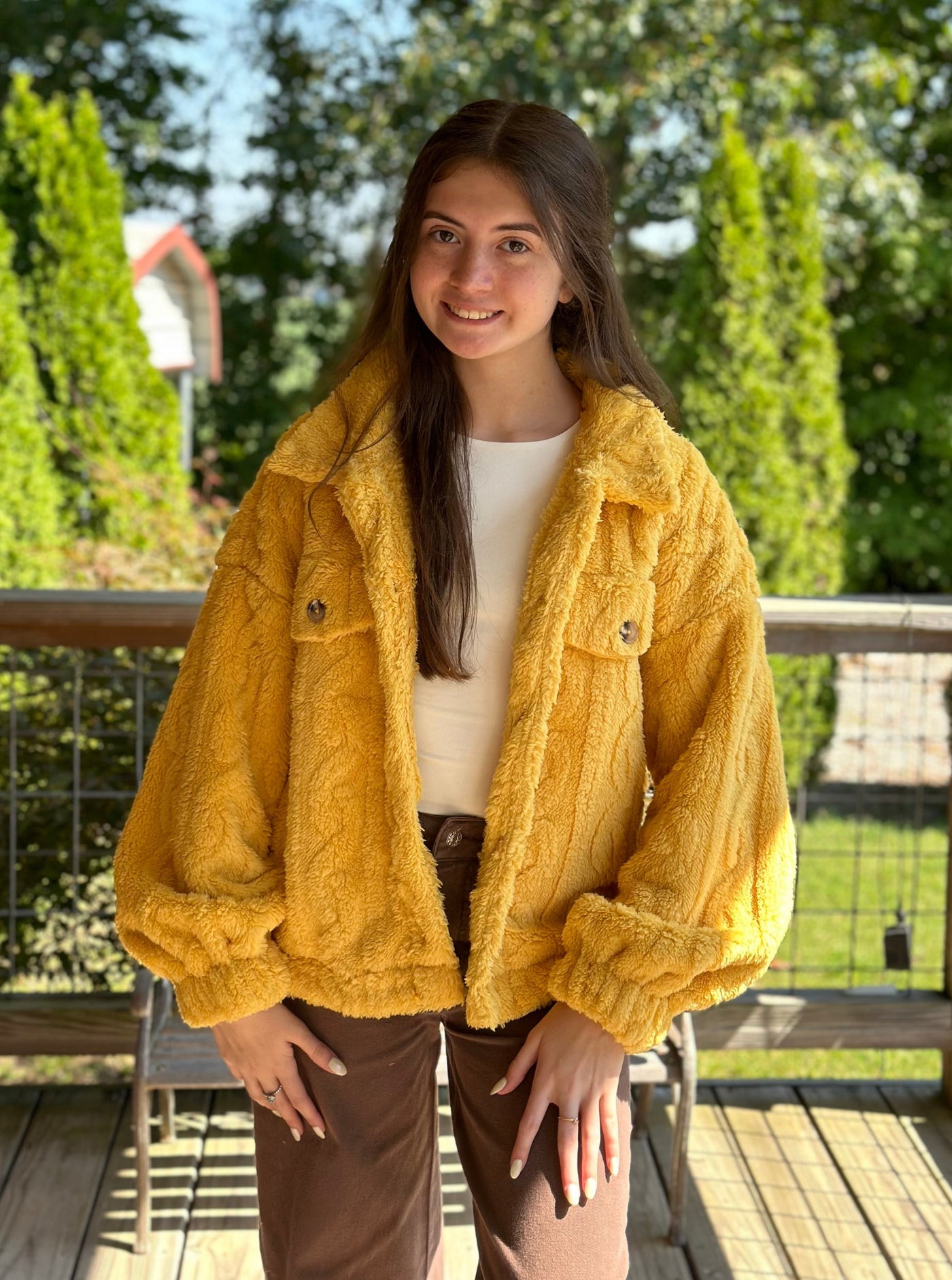 Yellow Cable Pattern Soft Fleece Fur Shacket Jacket Final Sale
