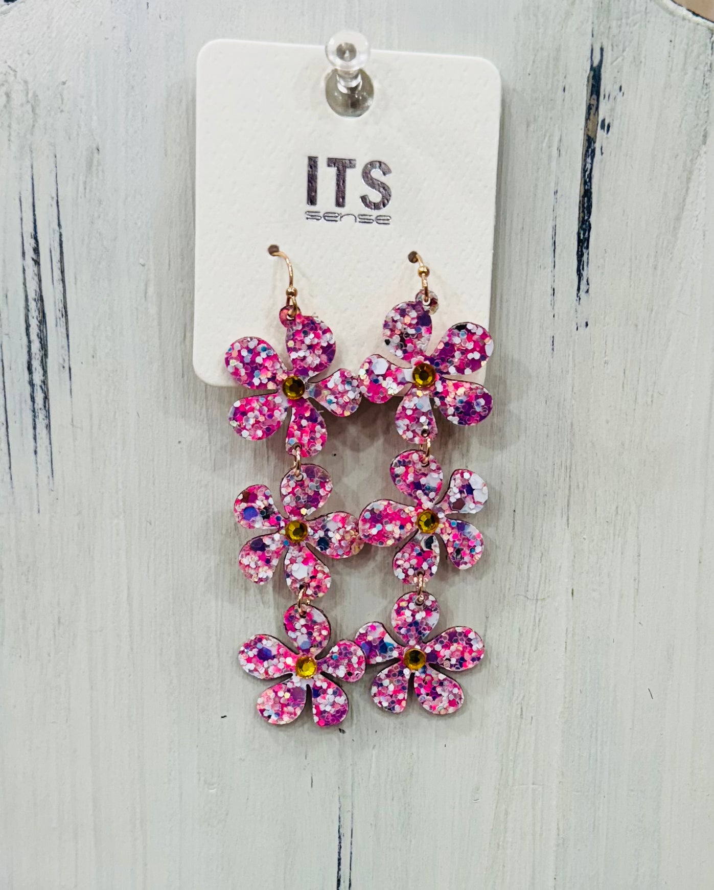 Multi Glitter Flower 3 Drop Earring