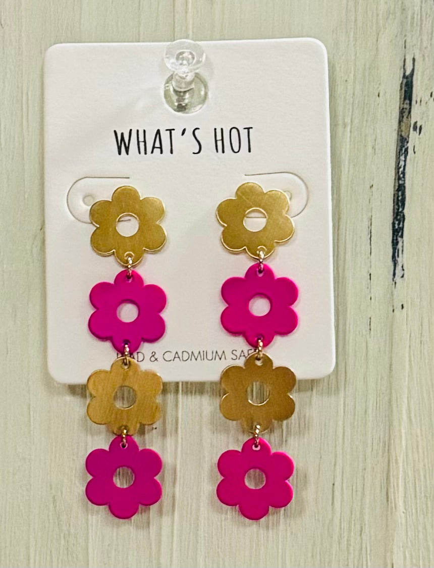 Matte Gold Color Coated Metal Flower Earrings (2 Dolors)