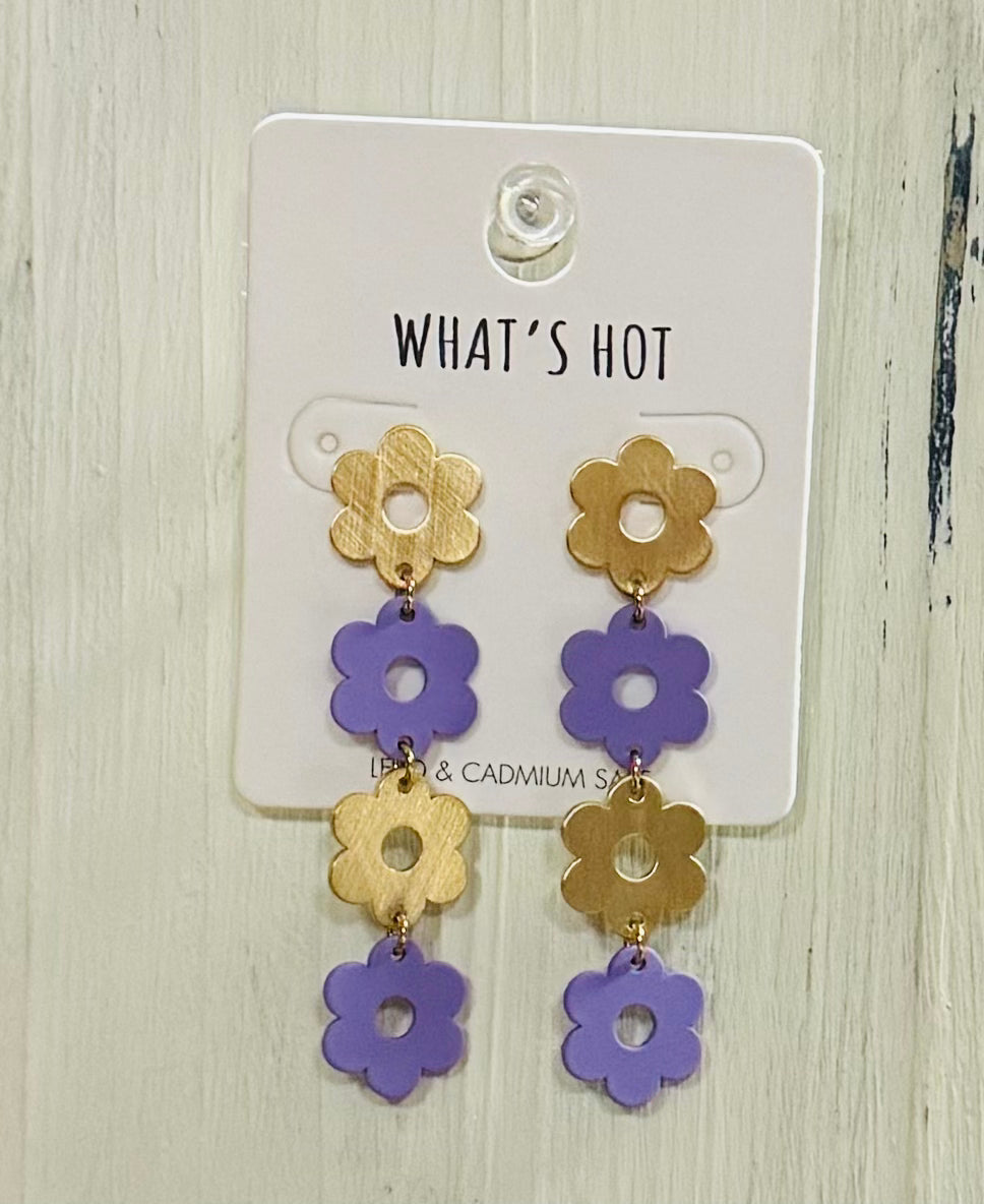 Matte Gold Color Coated Metal Flower Earrings (2 Dolors)