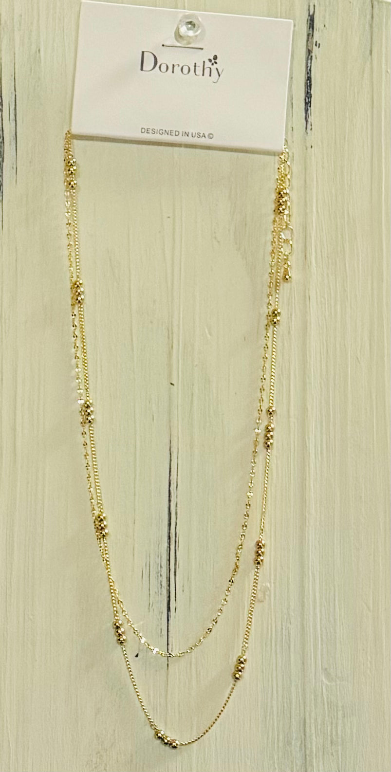 Gold Thin 2 Layered Triple Beaded Accent Necklace