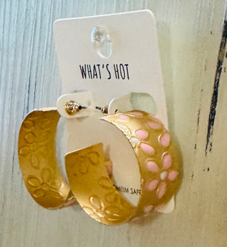 Gold Hoop w/Colored Flowers (3 Colors)