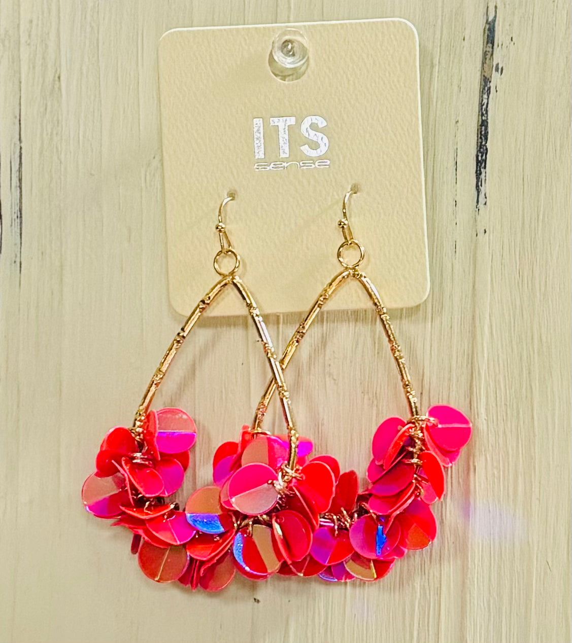 Hot Pink Gold Teardrop Sequin Earrings