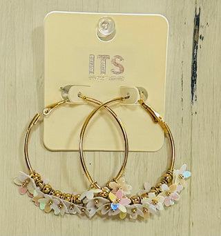 Gold Hoop w/Sequin Flower Drop Earring