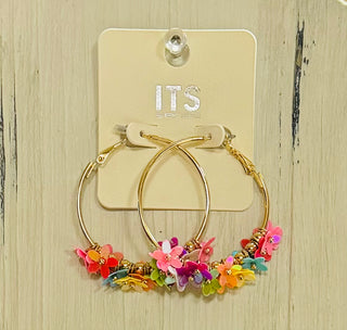 Gold Hoop w/Sequin Flower Drop Earring