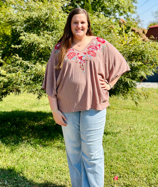 Curvy Mocha Printed Poncho Top Final Sale