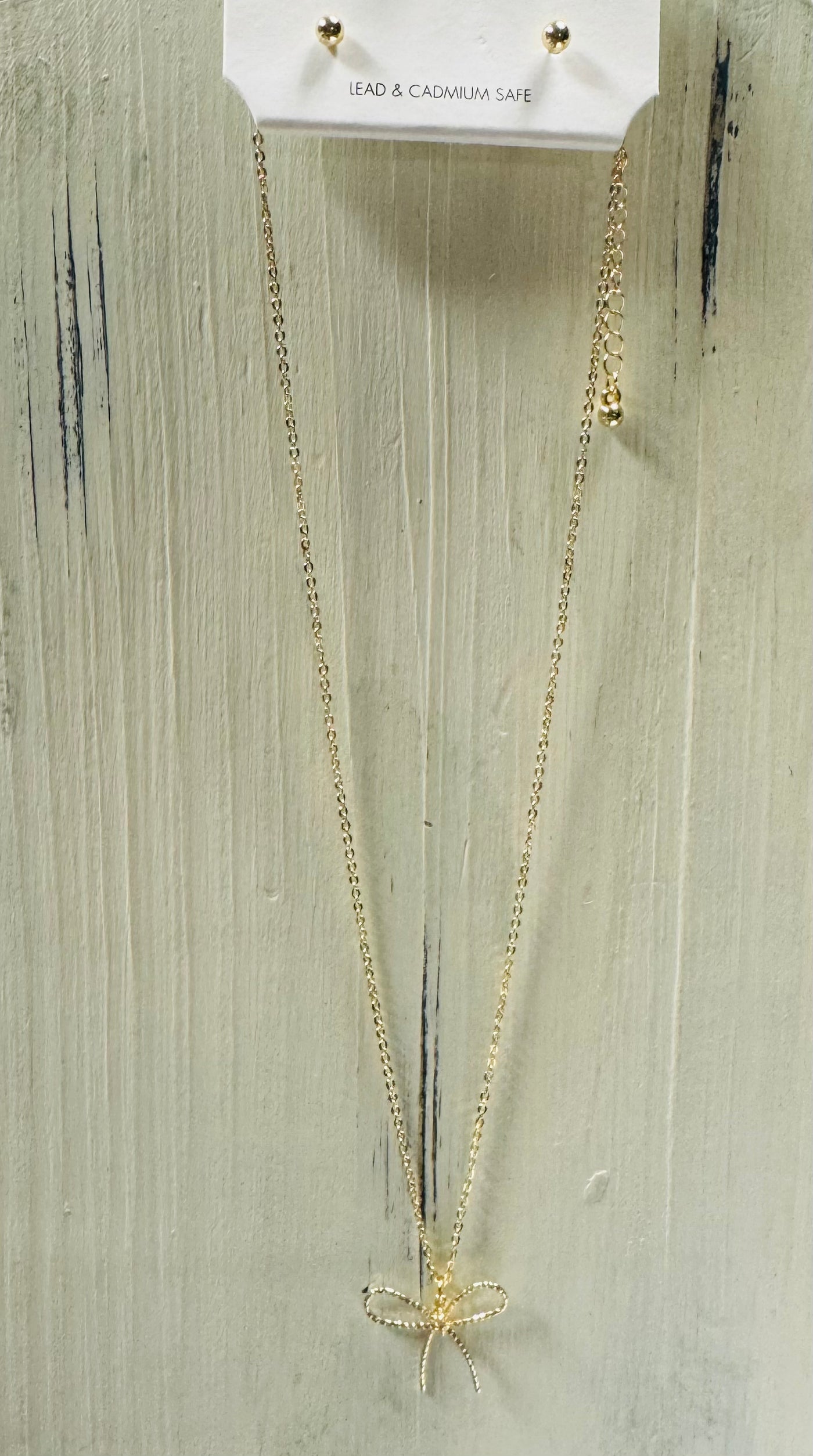 Small Gold Ribbon Bow Necklace